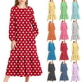 thumbnail image 1 of MKOSPLRT Robe Maxi Fille Manches Longues Imprimé à Pois Robe Longue Col Rond Robe Vintage de Soirée Robe Décontractée à Volants avec Poche 4-15 Ans, 1 of 7