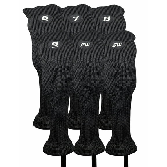 Majek All Hybrid Head Cover Golf Club Black Sleek Tight Fit Headcover Set 6-SW Acrylic Head Covers 6 7 8 9 PW SW Easy to See Large White Embroidered Numbers