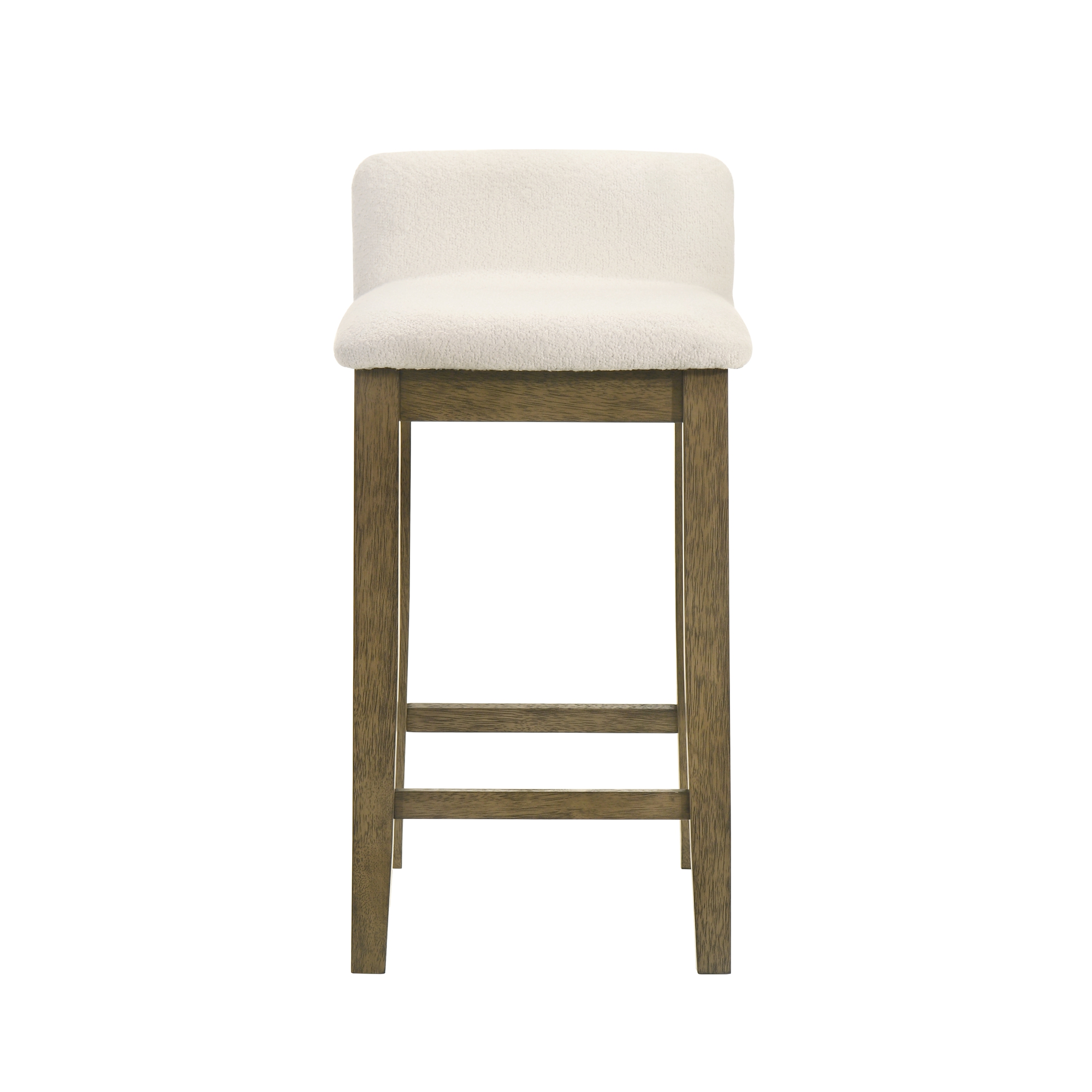 Annikah Modern Transitional Wood Counter Height Kitchen Bar Stool in Putty Brown Finish with White Boucle Fabric Upholstered Seat - Set of 3