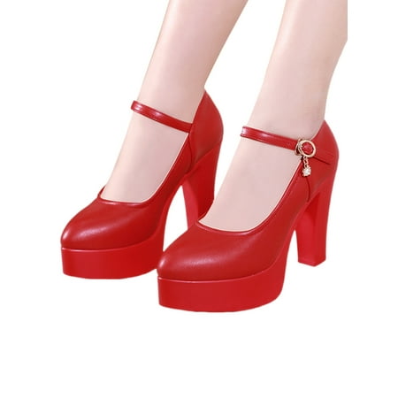 

Ritualay Women s Chunky Platform Mary Jane Shoes Heel Buckled Ankle Strap Dress Shoes Wedding Pumps Office Work Red 10CM 9