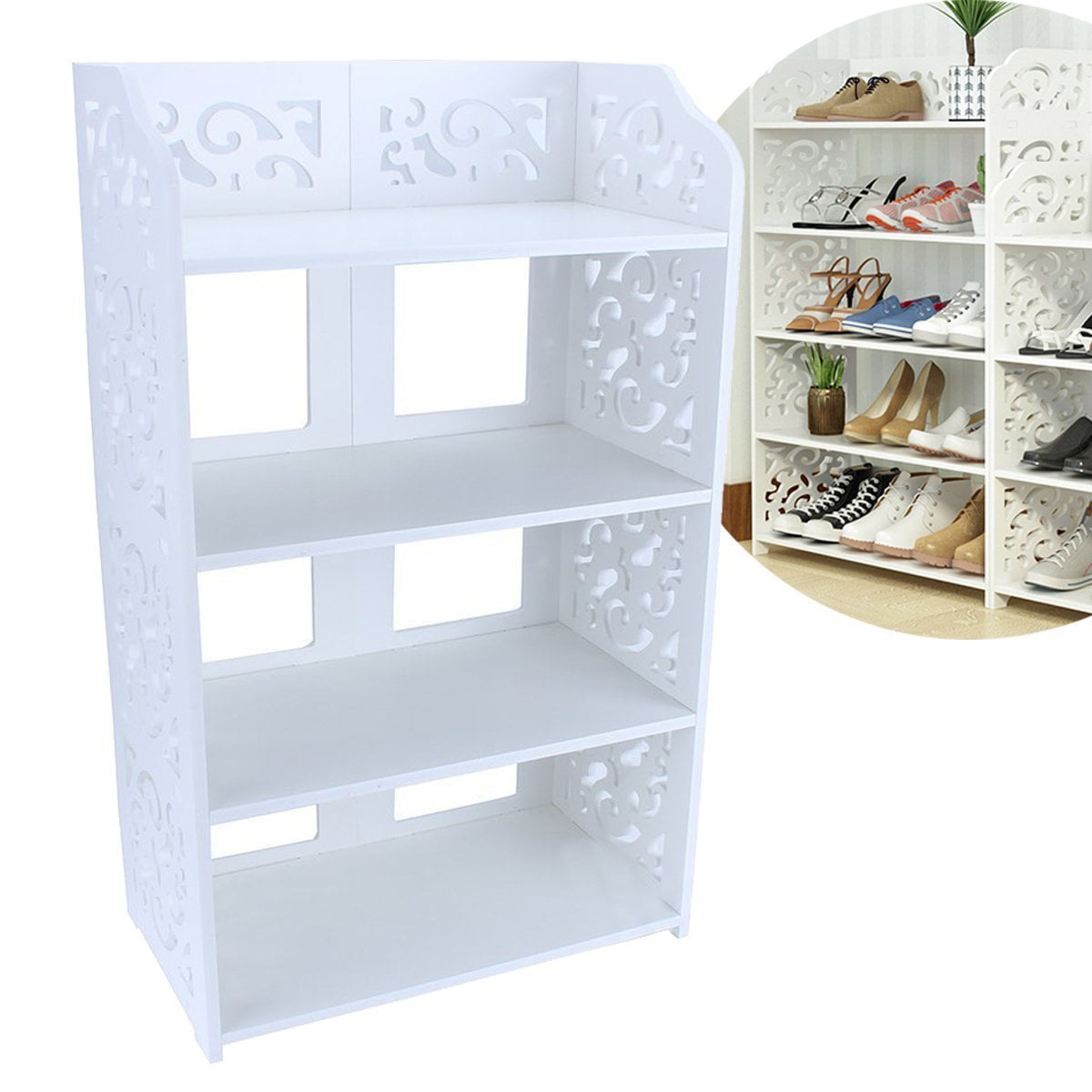 Anggrek Home Carved Shoe Cabinet Storage Organiser Shoe Rack Stand