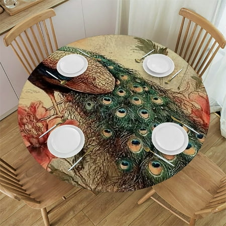 

Palnkart Peacock Flowers Bird Printed Stain-Resistant Round Tablecloth for Indoor and Outdoor Use Ideal for Restaurants Weddings Parties - Great for Home Kitchen Decor and Holiday Dinners
