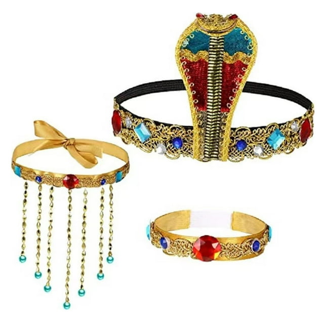 Accesorios de disfraz Zulema Tocado de reina de Egipto Collar de borlas Pulsera de cristal