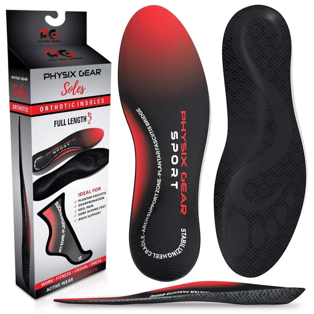 Plantillas Ortopédicas Physix Gear Sport Negras para Fascitis Plantar y Arco Plantar para Mujer