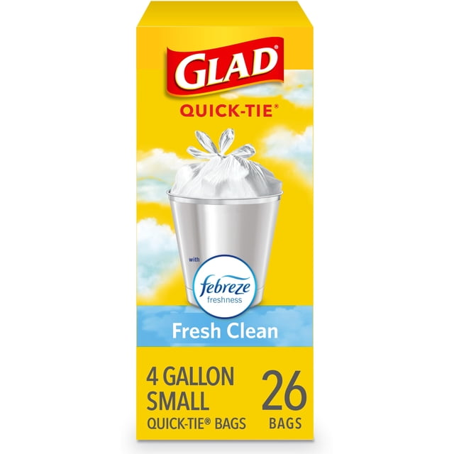 Bolsas de basura Glad OdorShield pequeñas de 4 litros y 26 quilates con aroma a Febreze