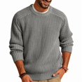 thumbnail image 2 of Man'S Crew Neck Chunky Knit Long Sleeve Pullover Sweater Gray XXXL, 2 of 8
