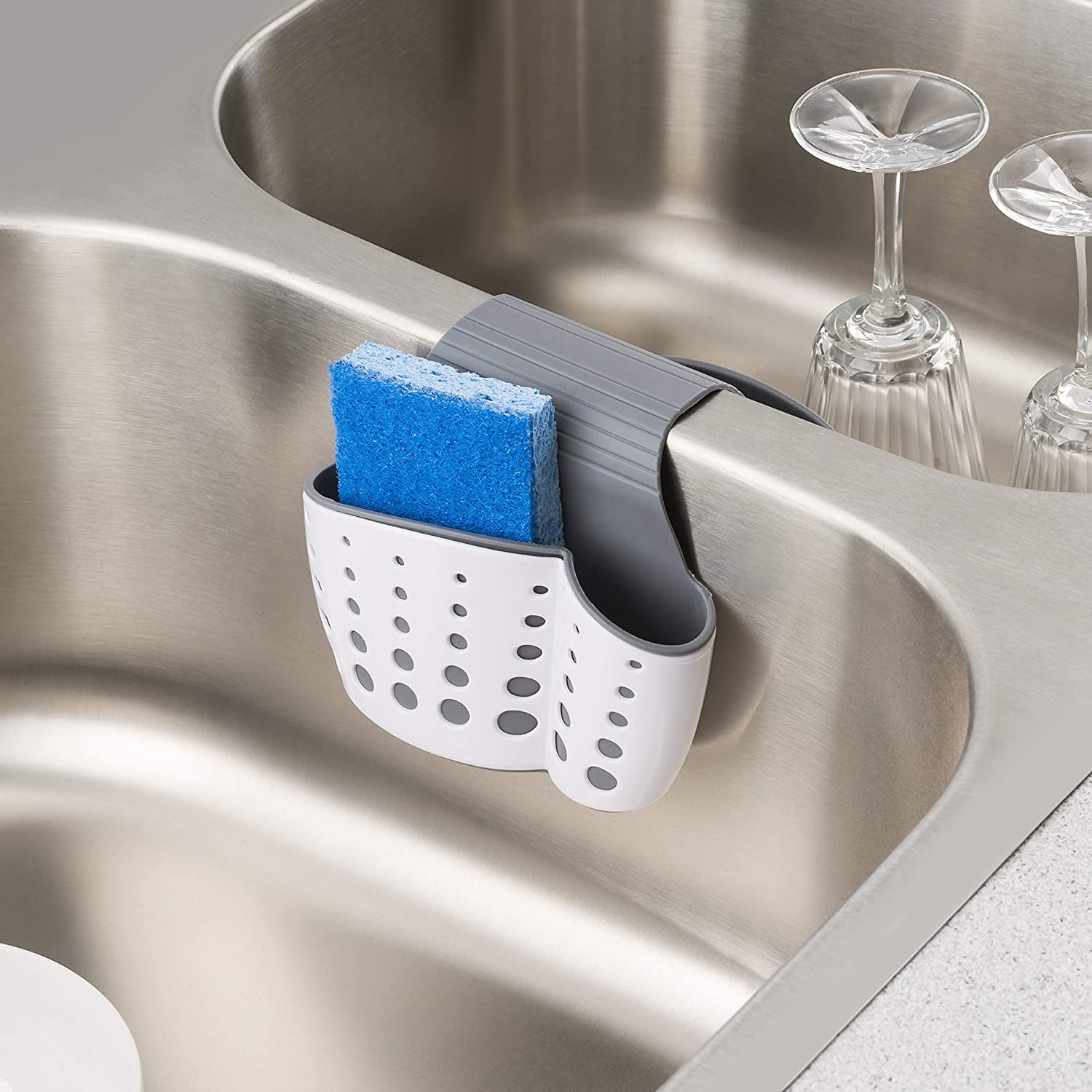 Chrome Kitchen Sponge Caddy Sink Brush Holder Rack Organizer Suction Cup Back NB Chrome Kitchen Sponge Caddy Sink Brush Holder Rack Organizer Suction Cup Back NB