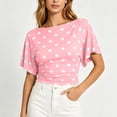 thumbnail image 5 of ClodeEU Women's Polka Dot Short Sleeve Blouse,Crew Neck Puff Sleeve Ruched Waist Crop Top Pink,Women's Plus S, 5 of 9