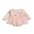 thumbnail image 2 of Baby Girls Princess Romper Dress Long Sleeve Floral Printed Ruffles Lace Mesh Jumpsuits 0-18M, 2 of 10