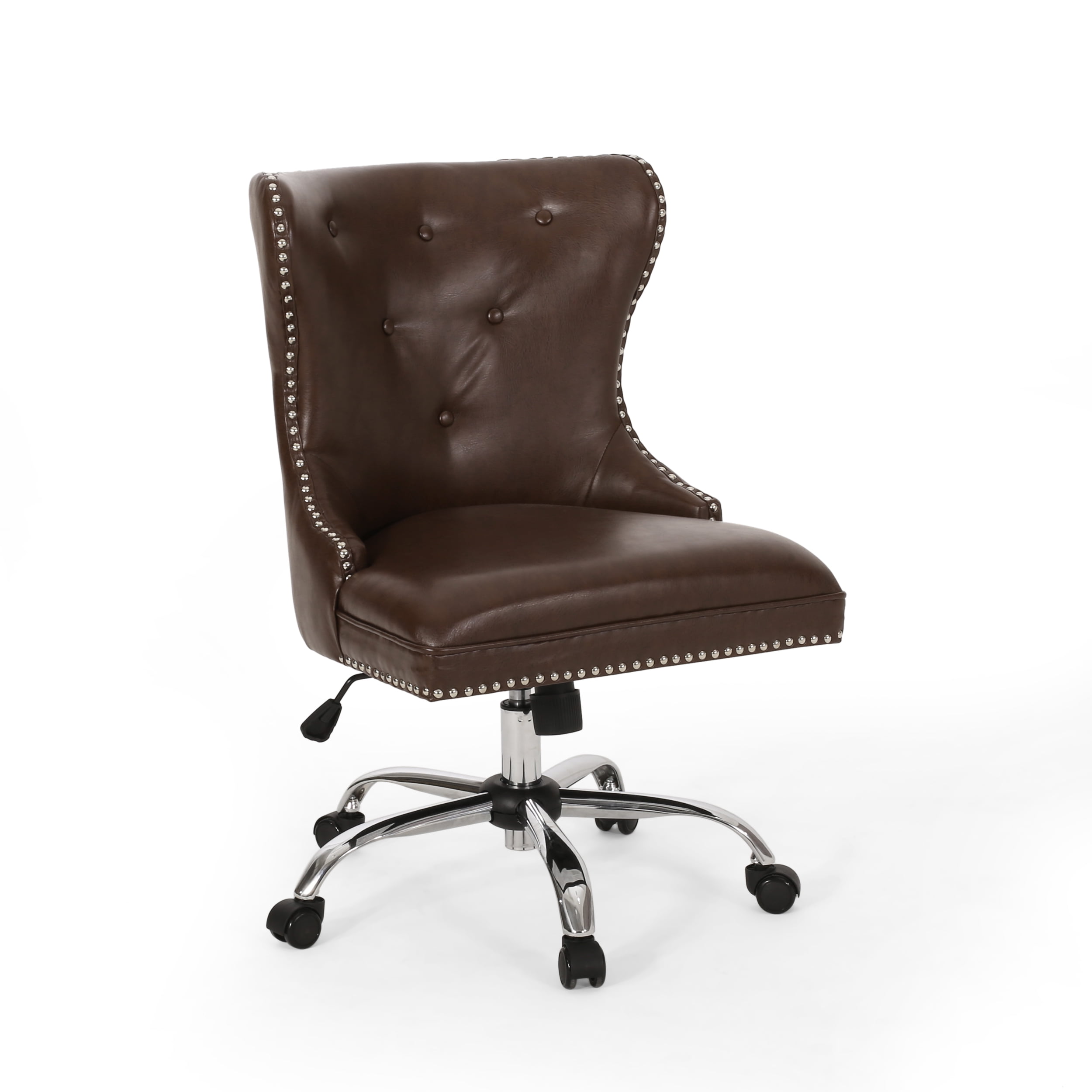 Noble House Mirakle Faux Leather Office Chair, Dark Brown, Chrome