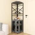thumbnail image 3 of Winkalon Corner Bar Cabinet with Glass Holder, Industrial Wine Cabinet with Mesh Door, 5-Tier Liquor Bar Cabinet for Home Small Space, Grey, 3 of 8