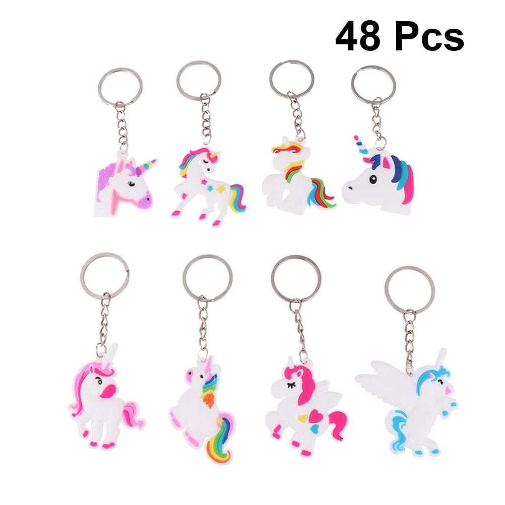 Hemoton 96 pcs  Cartoon Unicorn Key Ring Unicorn Keychain Hanging Ornament Keychain Pendant (Random Style)