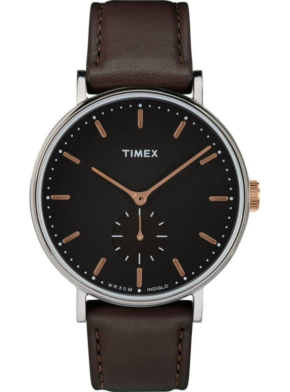 Timex TW2R38100 Men's Fairfield Black Dial Leather Strap Watch