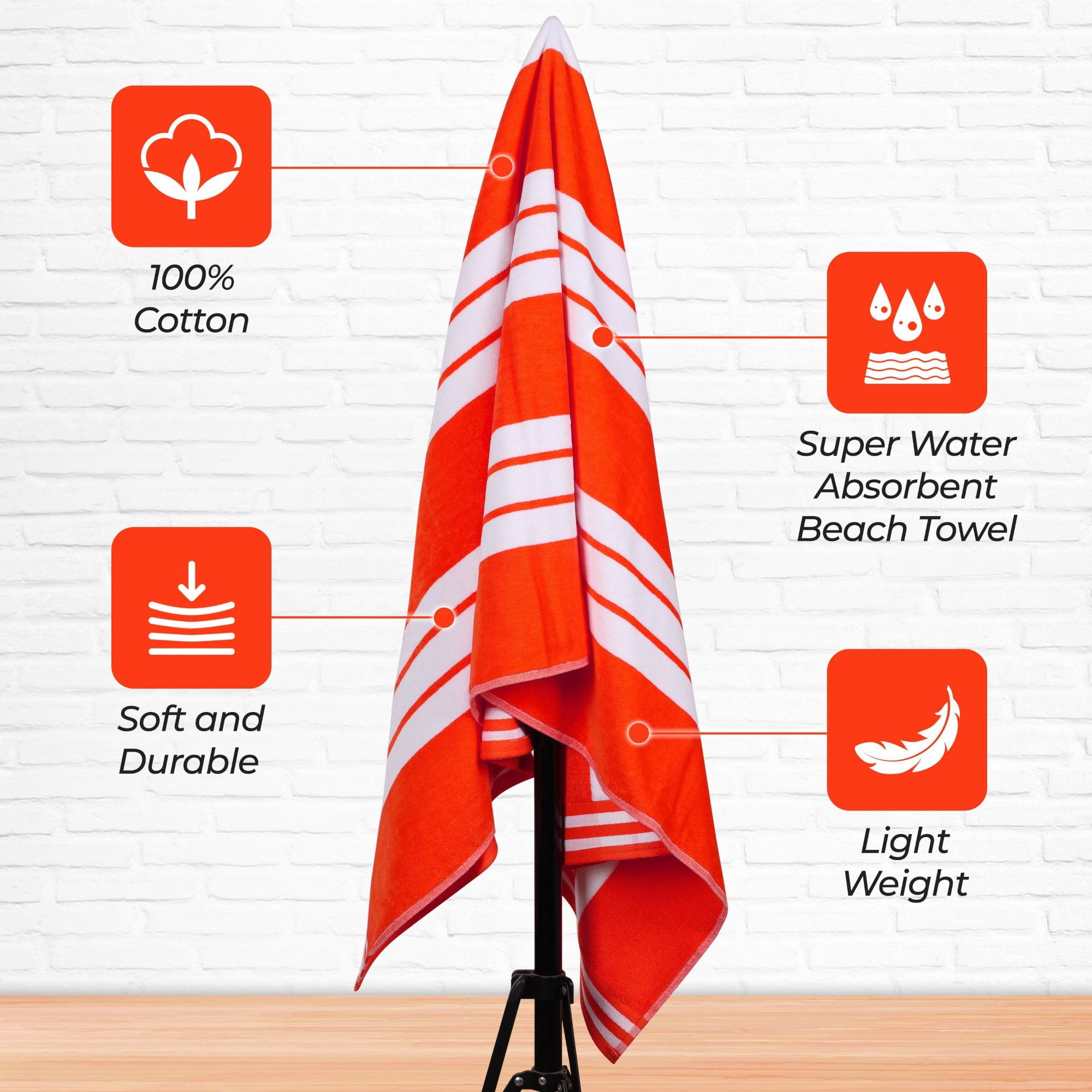 Superior Cotton Striped Oversized Beach Towel Set of 4, 34" x 64", Coral