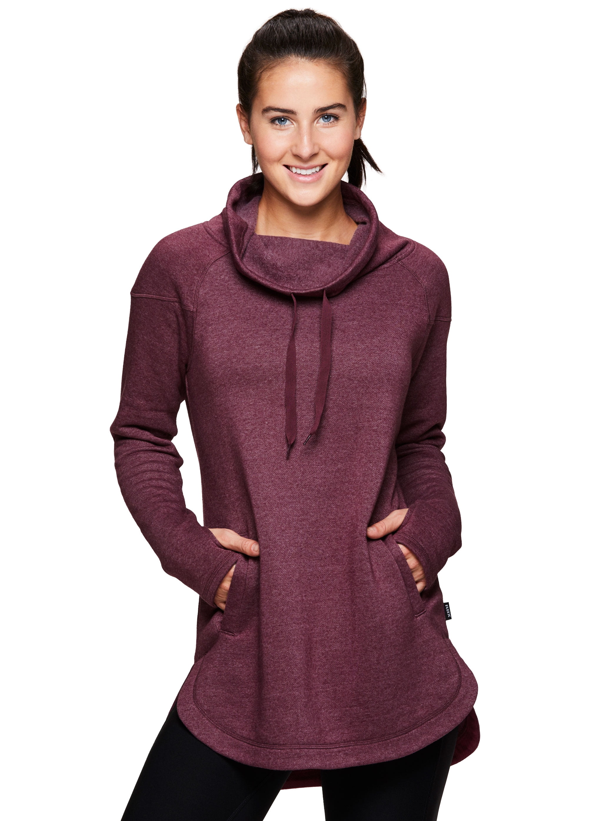 RBX RBX Active Women's Long Sleeve Fleece Cowl Neck Tunic Walmart