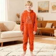 thumbnail image 2 of Weebloom Christmas Kids Hooded Onesie Pajamas Flannel Cozy Fleece Snowflake Print Jumpsuit Romper Winter Holiday Outfit Soft Pjs Sleepwear For Boy Girl Orange 7-8 Years, 2 of 6