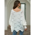 thumbnail image 2 of Women's Casual Loose Batwing Sleeve Hollow Out Knit Sweaters Tops, White, Large, 2 of 7