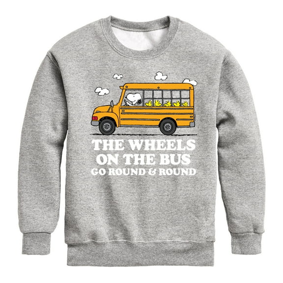 Peanuts - Wheels On The Bus - Toddler And Youth Crewneck Fleece Sweatshirt
