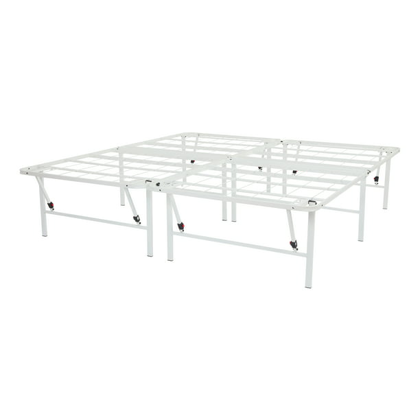 White Steel Platform Bed Frame King, Mainstays 18 High Profile Foldable Steel Bed Frame Queen