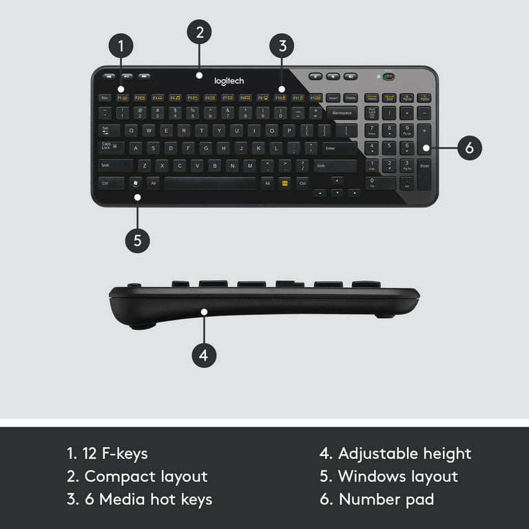 Logitech K360 Wireless USB Desktop Keyboard — Full Keyboard, 3-Year Battery Life (Glossy Black) - Walmart.com
