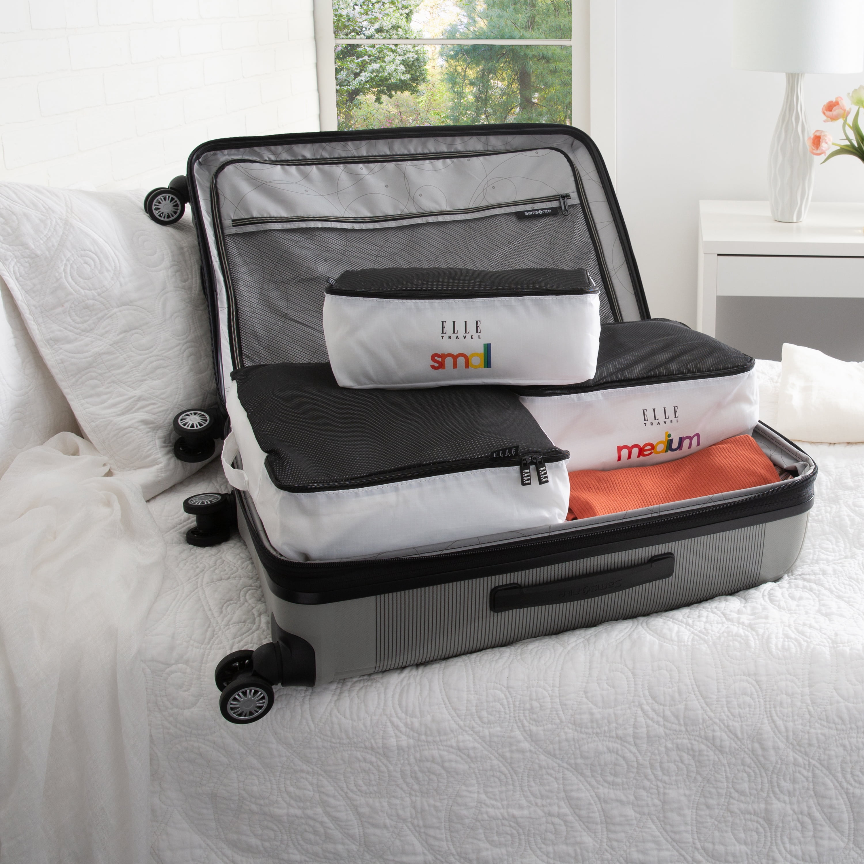 ELLE Paris 3 Piece EPI Leather Packing Cube Set in White