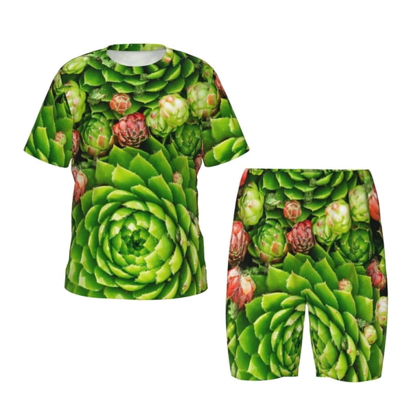 Balery Cactus And Succulents Conjunto de Pijama Infantil de Manga Corta con Estampado – Ropa de Dormir de Algodón Suave-XX-Large