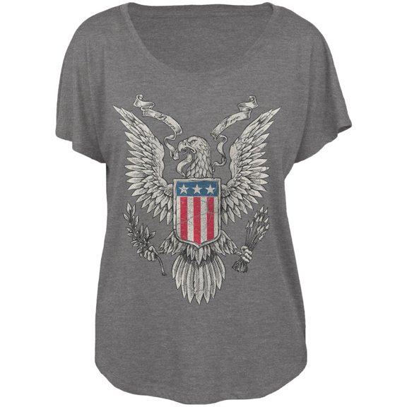 4th of July Born Free Distressed Vintage Eagle Juniors Dolman T Shirt Heather X-LG