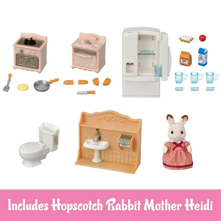 Calico Critters Playful Starter Furniture Set, Dollhouse Furniture Set with Figure and Working Appliances