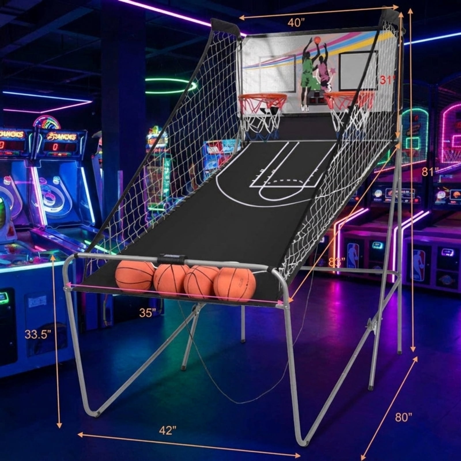 Redsmile Foldable Double Electronic Basketball Game with 4 Balls, Indoor Arcade Basketball Hoop with Dual Electronic Scoreboard Infrared Sensors and Sound Effects, Family Game Toy, Gray