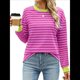 thumbnail image 3 of Tops Tipo Túnica para Mujer, Camisas A Rayas de Larga, Tops de Cuello Redondo Rosa S, 3 of 9