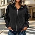 thumbnail image 2 of Women's Full Zip up Jacket Plus Size Corduroy Hoodies Trendy Loose Fit Hooded Sweatshirts Outwear with Pocket Black L, 2 of 4