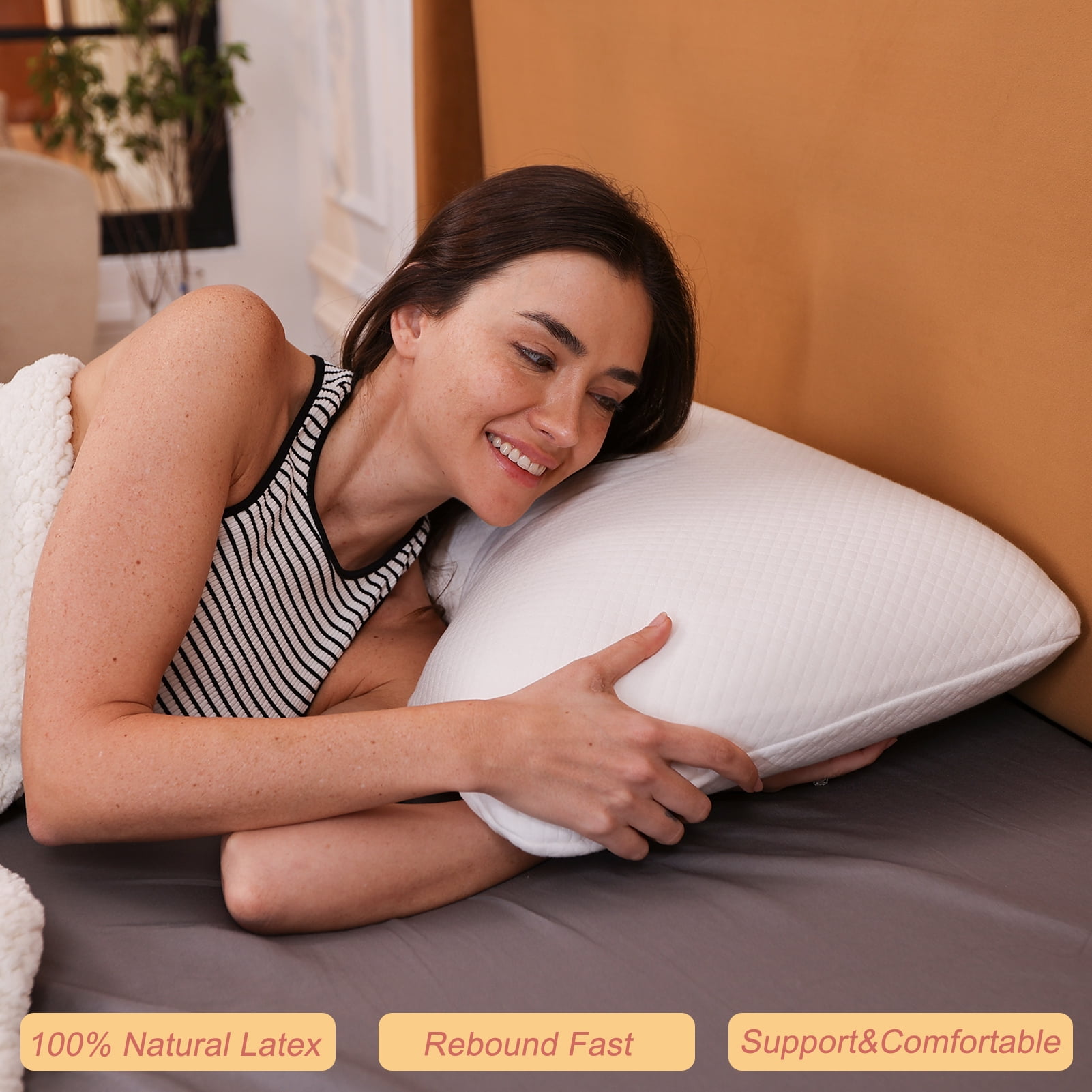 SerenLuna 100% Natural Talalay Premium Latex Pillow, Removable Cotton Cover Bed Pillows for Sleeping
