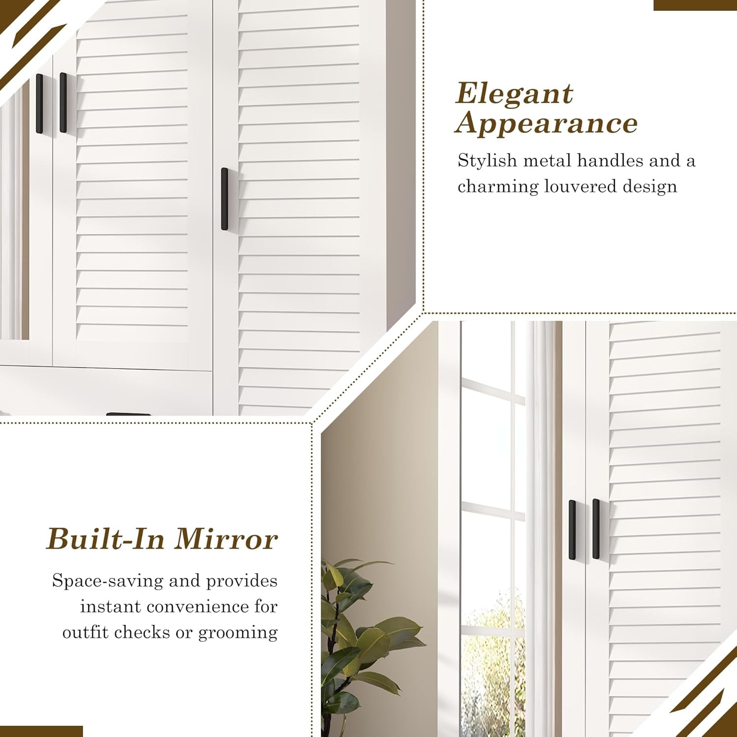 Blotout 70" Armoire Wardrobe Closet with Mirror & LED Lights, LED White Louver Door Wardrobe Armoire with 3 Drawers & Hanging Rods, Large 3 Doors Armoire Storage with Multi-Layer Shelves