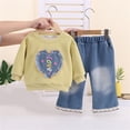 thumbnail image 4 of DJDLJWCJ 2 Piece Girls Casual Outfit Sets Cute Print Long Sleeve Crewneck Sweatshirt Elastic Waist Wide Leg Pants Set Yellow Size 2T, 4 of 6