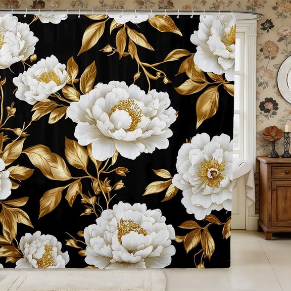 Manfei Vintage Peony Bloom Shower Curtain 72Wx72L,Oriental Floral Bathroom Curtain