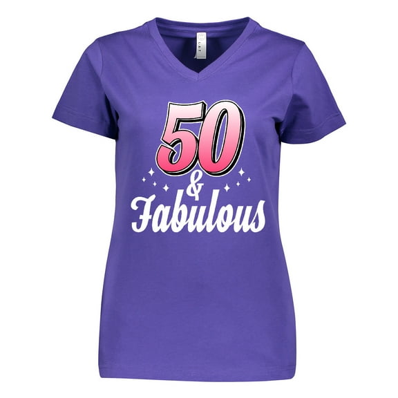 Inktastic 50 and Fabulous with Sparkles Women's V-Neck T-Shirt