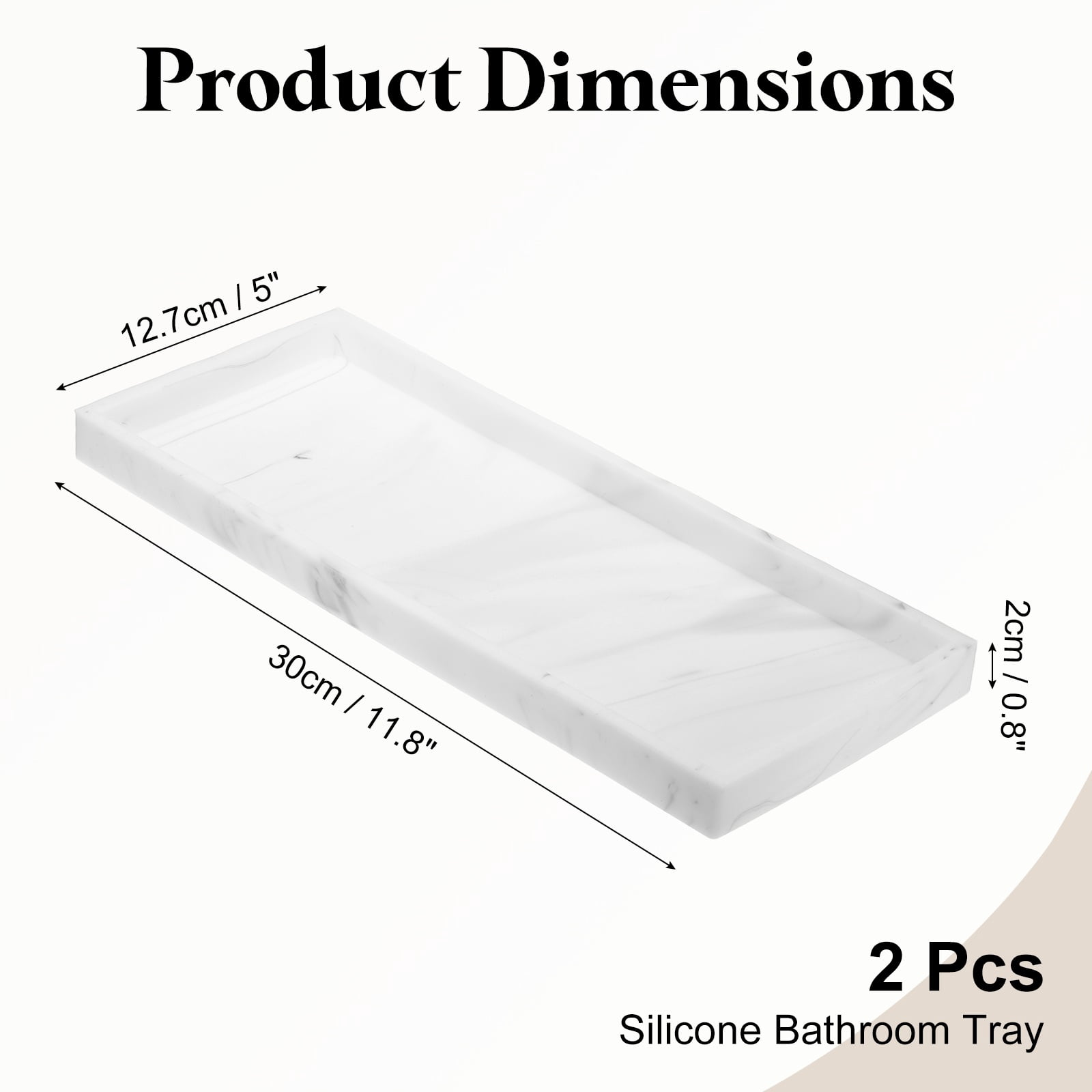 2Pcs Bathroom Vanity Tray, 11.8"x5" Silicone Soap Dispenser Trays, Marble White
