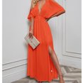 thumbnail image 2 of Vestido largo de mujer con escote en V profundo, gasa fluida, vestido elegante de verano con abertura alta para mujer, 2 of 6