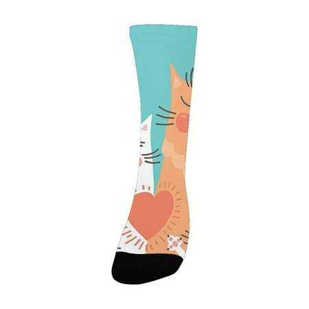 

Funny Decor Cute Kitten Couple Sweet Happy Paws Loving Heart with Family Cats Poster Style Animal Ar Women s Custom Socks (Made In USA)