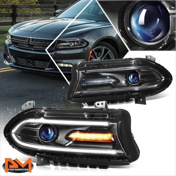 PM PERFORMOTOR for 15-22 Dodge Charger OE Sytle LED DRL Projector Headlight Lamp Black/Clear