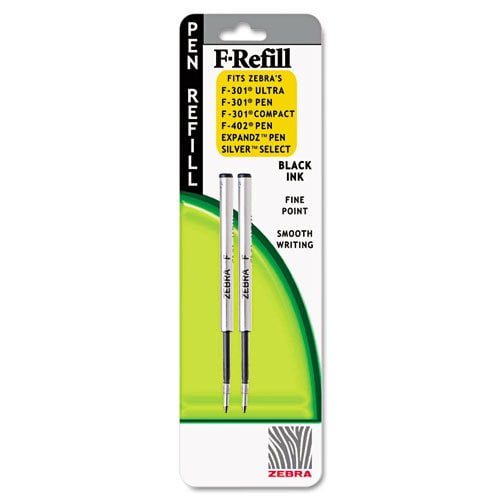 Zebra 85512 Refill for F301, F301 Ultra, F402, 301A, Spiral Ballpoint, Fine, Black, 2/Pack