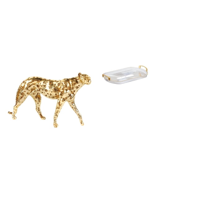 Bandeja Con Escultura De Guepardo Dorado Para Guardar Joyas Y Decorar Mesas, Organizador De Centro De Mesa Rectangular Nórdico Para Oficina Y Decoración Del Hogar.