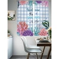 thumbnail image 3 of Summer Ocean Sheer Curtains 72 Inch Long 2 Panels, Welcome to Life Color Coral Shell Blue Plaid Light Filtering Rod Pocket Curtains, Sheer Voile Drapes for Living Room Bedroom, 52"x72", 3 of 8