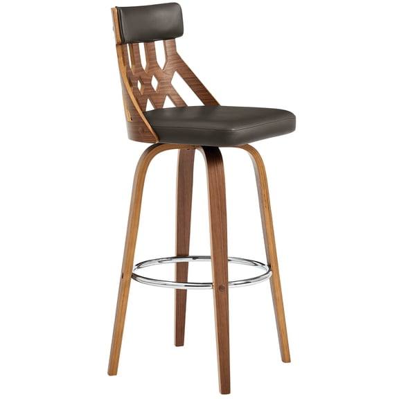 Armen Living Crux 30" Swivel Bar Stool Brown Faux Leather & Walnut Wood Brown