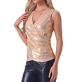 thumbnail image 4 of TOP METÁLICO INSPIRE CHIC PARA MUJERES, SIN MANGAS, ESCOTE EN V, LIGERO, CON FRUNCIDOS, TALLA XS, ROSA CLARO, 4 of 6