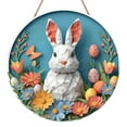 thumbnail image 1 of Placa colgante festiva, cartel de bienvenida, decoración de Pascua con diseño de conejo, adorno de madera, colgador para la pared, 30 cm de diámetro, 1 of 2