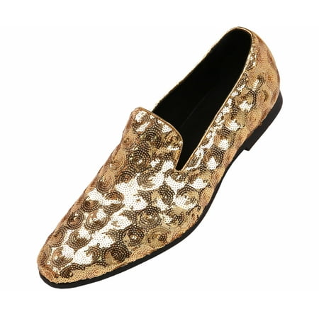 

Amali Mens Sequin and Diamond Patterned Swirl Slip-on Smoking Dress Loafer Gold Size 10