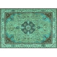 thumbnail image 1 of Ahgly Company Machine Washable Indoor Rectangle Medallion Turquoise Blue Traditional Area Rugs, 7' x 9', 1 of 4