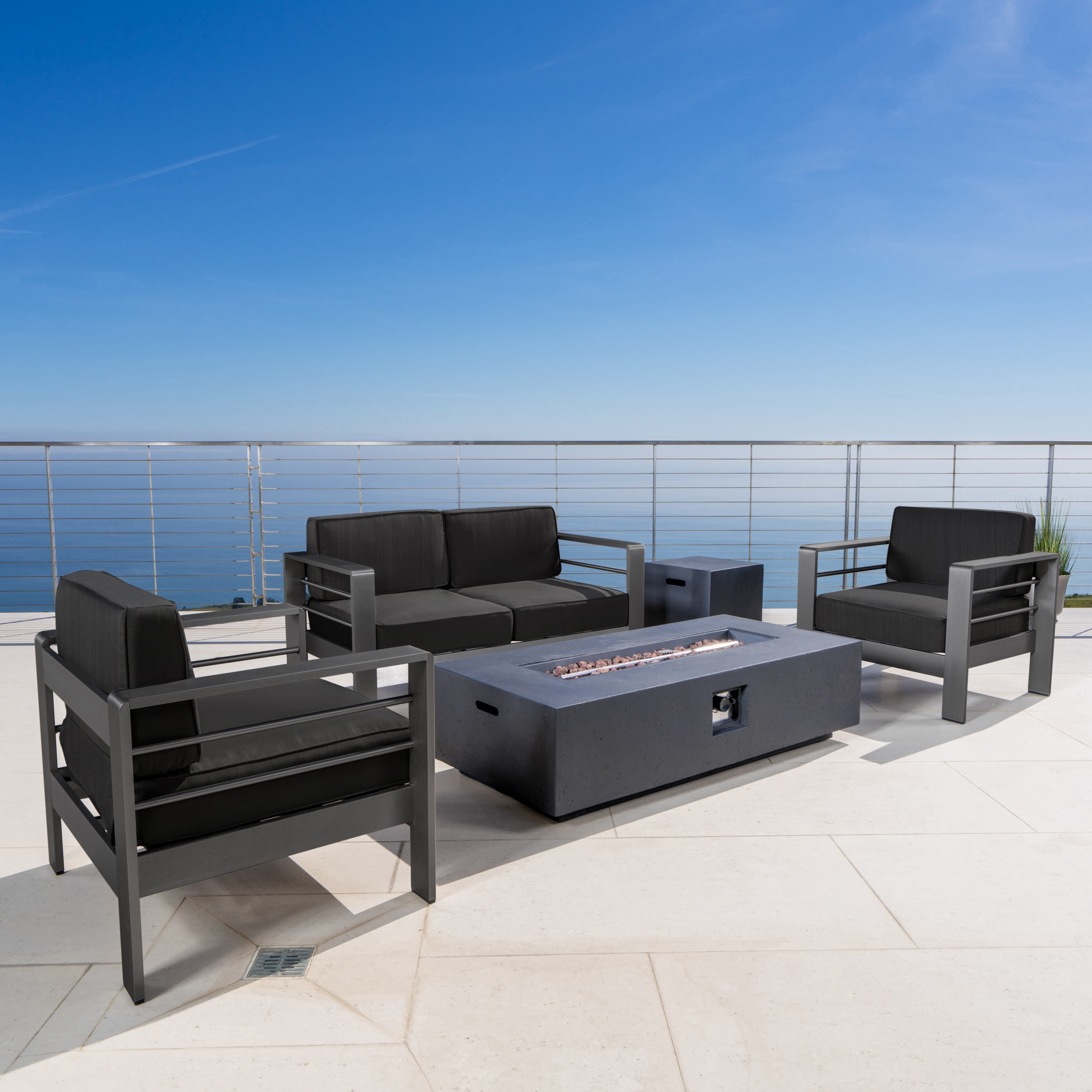 Noble House 5-Piece Aluminum Water Resistant Outdoor Chat Sets, Dark Gray