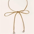 thumbnail image 3 of Bow Knot Waist Chain with Pearl Tassels for Women Dainty Pearls Dangling Thin Belts Chains Belly Adjustable Woven Dress Rope Belt Body Jewelry, 3 of 5